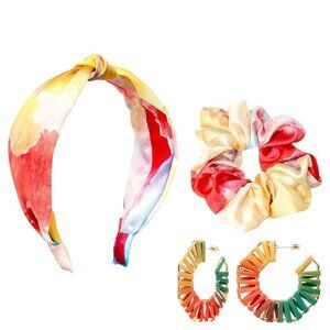 Fall Accessories Knotted Headband, Hair Scrunchie Set (Bright Floral Knotted)